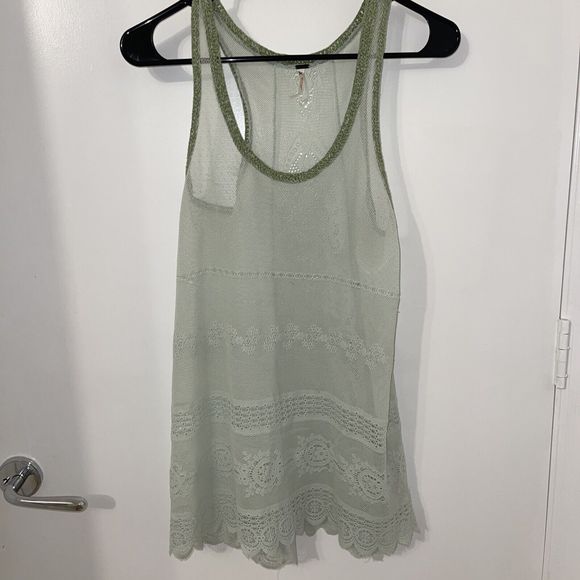 Free People Women's Size S Light Green Tank Top Lace Crochet - Picture 5 of 12